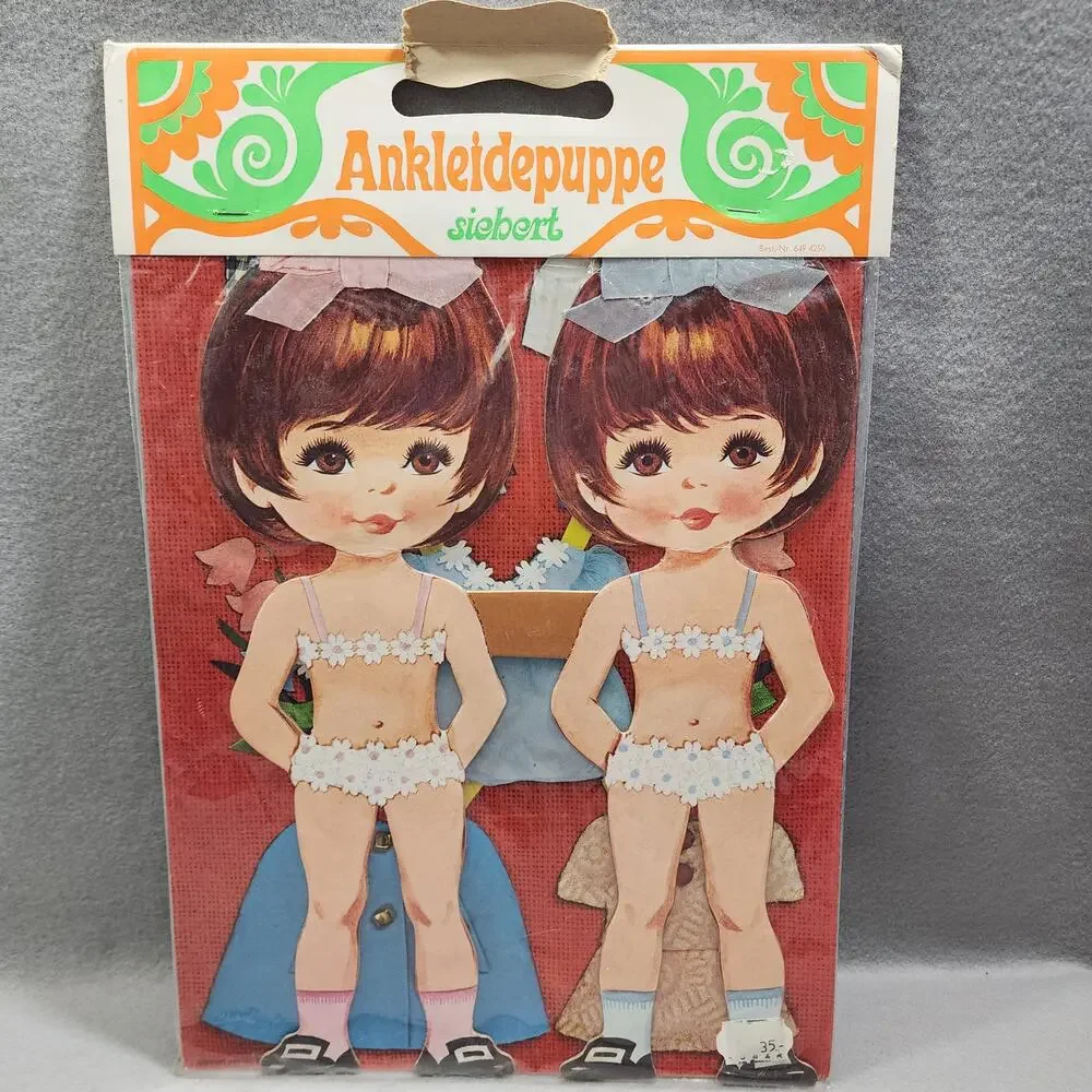 Brunette Twin Paper Doll Set Ankleidepuppe Siebert NOS Unopen Vintage 1970s RARE